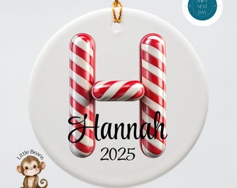 Personalized Ceramic Candy Cane Christmas Ornament: Keepsake Gift