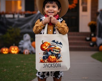 Personalized Pumpkin Smasher Halloween Trick or Treat Canvas Tote Bag | Custom Candy Bag