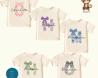 Girls Toile Personalized Name Shirt | Custom Name Toile Letter Baby Onesie® | Cute Baby Shower Gift | Girls Birthday Shirt