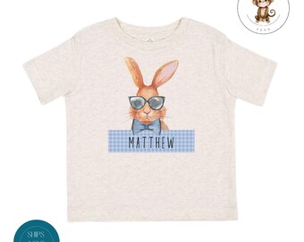 Boy Bunny Personalized Easter Kids Tshirt | Vintage Natural Heathered Crewneck | Cute Easter Toddler Sweatshirt