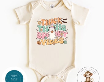 Thick Thighs Spooky Vibes Halloween Baby Onesie® | Custom Kids Tshirt | Cute Baby Halloween Retro Onesie®