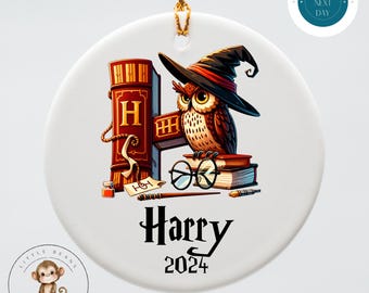 Wizard Themed Initial Personalized Christmas Tree Ornament | Yearly Name Ornament Kids Gift | Keepsake Holiday Ornament