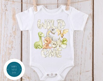 Wild One Birthday Dino Baby Onesie® | Dinosaur Theme First Birthday Tee | First Birthday Onesie®