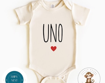 Uno Heart Birthday Baby Natural Onesie® | Birthday Kids Tshirt | First Birthday Onesie® | Baby Gift