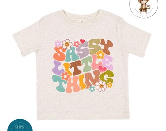 Sassy Little Thing Boho Kids Tshirt | Vintage Natural Heathered Crewneck | Distressed Cute Toddler Sweatshirt