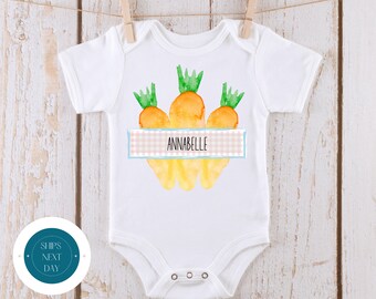 Easter Carrot Gingham Name Onesie® | Personalized Easter Onesie® | Kids Easter Tshirt | Baby Easter Gift
