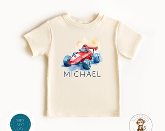 Race Car Personalized Name Kids Tshirt | Custom Kids Tshirt | Racing Watercolor Custom Tshirt