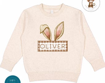 Personalized Bunny Ears Boys Sweatshirt | Boyss Easter Tshirt | Cute Easter Baby Onesie®