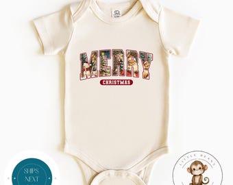 Retro Merry Christmas Baby Onesie® | Custom Nostalgic Kids Christmas Tshirt | Cute Christmas Baby Gift | Holiday Baby Gift