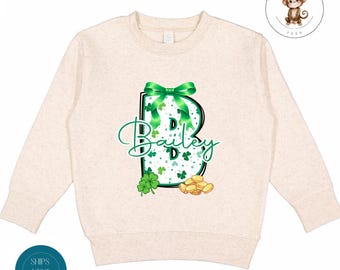 St Patricks Personalized Initial Girls Sweatshirt | Custom St Pats Kids Tshirt | St Patricks Day Kids Gift