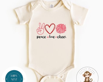 Peace Love Cheer Baby Onesie® | Cheerleader Kids Tshirt | Cheerleading Kids Sweatshirt