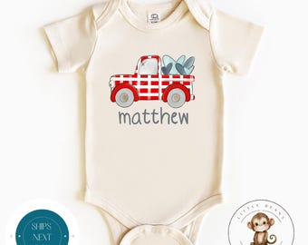 Personalized Valentine Truck Hearts Baby Onesie® | Cute Custom Valentines Day Tshirt | Valentine Name Truck Kids Sweatshirt