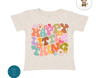 Happy Little Thing Boho Toddler Shirt | Vintage Natural Heathered Crewneck | Retro Cute Toddler Sweatshirt