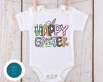 Happy Easter Doodle Letters Custom Baby Onesie® | Cute Easter Kids Tshirt | Easter Bunny Present