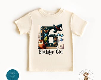 Wizard Themed Sixth Birthday Kids Tshirt | 6th Birthday Girl Sweatshirt | Fantasy Birthday Party Shirt