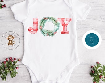 Joy Wreath Christmas Holiday Onesie® | Custom Kids Tshirt | Cute Baby Christmas Onesie® | Holiday Baby Gift