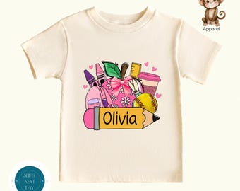 Personalized Girls Pencil Back to School Shirt | Girls First Day Kindergarten Tshirt | Preschool First Day School Photo Shirt