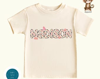 Personalized Pink Flowers Girls Name Shirt | Custom Kids Gift | Cute Butterfly Girls Sweatshirt | New Baby Onesie®