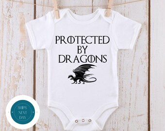 Protected By Dragons Onesie® | Custom Kids Tshirt | Cute Funny Baby Shower Gift
