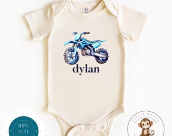 Dirt Bike Personalized Name Baby Onesie® | Custom Kids Tshirt | Motorcycle Custom Tshirt