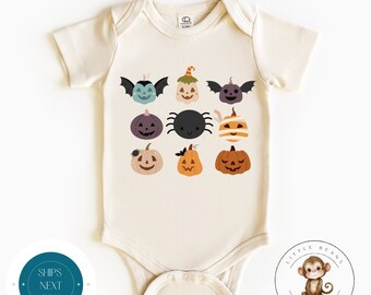 Halloween Grid Fall Kids Sweatshirt | Fall Kids Tshirt | Cute Pumpkin Bat Spider Kids Halloween Shirt