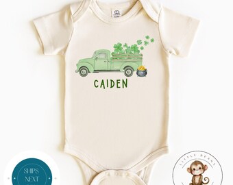 St Patricks Day Truck Personalized Shamrock Baby Onesie® | Custom St Patricks Kids Tshirt | Irish Baby Kids Outfit