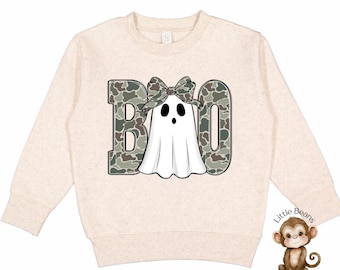 Camo Boo Halloween Girls Sweatshirt: Kids Trick or Treat Party Shirt