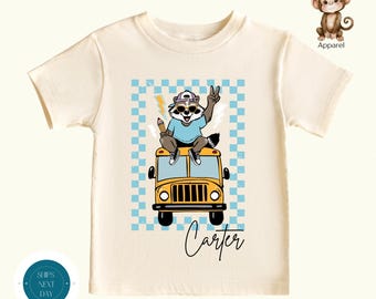 Raccoon School Bus Boys Back to School Shirt |  Boys Personalized First Day of School Shirt | First Day School Photo Tshirt