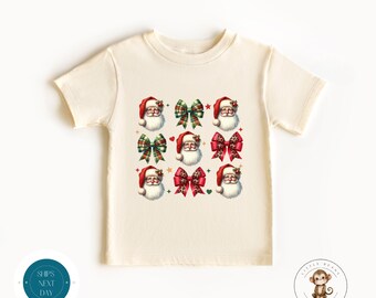 Coquette Santa Bows Christmas Kids Tshirt | Custom Holiday Baby Onesie® | Cute Christmas Onesie® | Holiday Baby Gift