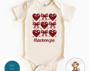 Personalized Coquette Valentine Hearts Baby Onesie® | Girly Custom Valentines Day Kids Tshirt | Cute Name Kids Sweatshirt | Valentine Outfit
