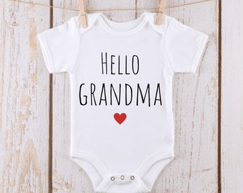 Hello Grandma Heart | Announcement  Baby Onesie®  Reveal Kids Tshirt | Custom Baby Bodysuit