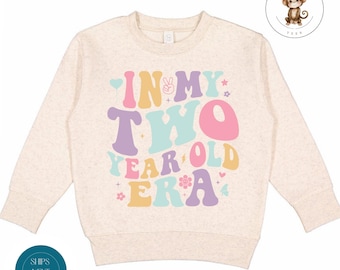 In My Two Year Old Era Toddler Sweatshirt | Birthday Vintage Natural Heathered Crewneck | Girls 2nd Birthday Toddler Tshirt