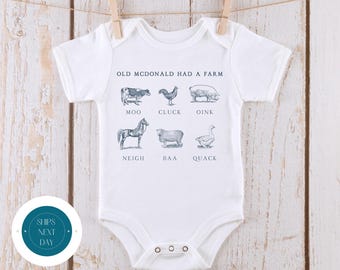 Old McDonald Farm Animals Baby Onesie® | Old Mcdonald Kids Tshirt | Nursery Rhyme Custom Onesie®