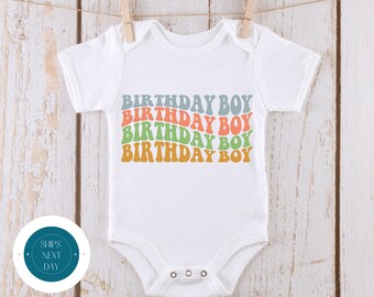 Birthday Boy Wavy Retro Baby Onesie® | Custom Wavy Birthday Kids Tshirt | Cute Kids Gift | Boys Birthday Onesie®