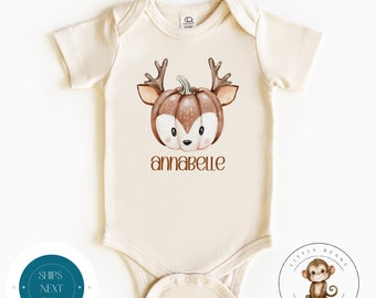 Reindeer Pumpkin Baby Onesie® | Fall Kids Tshirt | Cute Pumpkin Kids Halloween Shirt