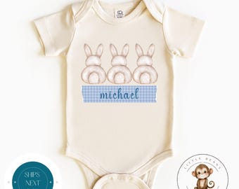 Easter Tails Boys Personalized Baby Onesie® | Bunny Name Onesie® | Cute Easter Kids Tshirt | Easter Bunny Gift