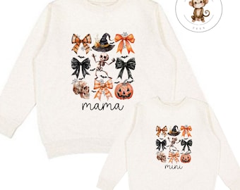 Skeleton Halloween Mama Mini Coquette Sweatshirt | Matching Mom Kids Coquette Tshirt | Cozy Hoodie Toddler Kids Adult