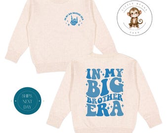 In My Big Brother Era Black Era Front Blue Toddler Sweatshirt | Vintage Natural Heathered Crewneck | Big Brother Era Toddler Tshirt