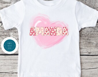 Personalized Kids Valentine Name Watercolor Heart Kids Tshirt | Custom Valentine Kids Sweatshirt | Valentine Kid Gift