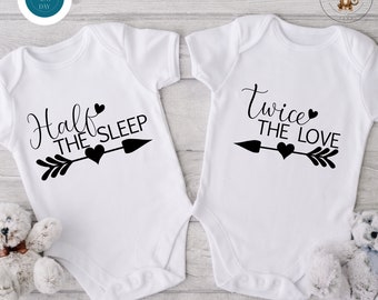 Half the Sleep Twice the Love Twin Onesie®s | Cute Custom Twins Onesie®s | Twin Baby Reveal Announcement