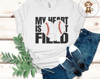 My Heart is On the Baseball Field Ladies T-Shirt | Baseball Mom Shirt | Gift for Her | Sports Mom Shirt