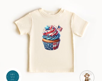 Watercolor Cupcake 4th of July Kids Tshirt | Custom Summer Kids Tshirt | 4th of July Girls Boys Unisex Outfit | July 4th Tee