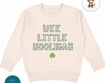 Wee Little Hooligan St Patricks Shamrock Doodle Sweatshirt | Custom St Pats Kids Tshirt | St Patricks Day Kids Cute Holiday Shirt