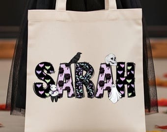 Personalized Girls Gothic Doodle Halloween Trick or Treat Tote Bag | Custom Boo Bag
