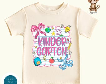 Girls LooseLeaf Bow Kindergarten Grade Back to School Shirt |  First Day of Kindergarten Tshirt | First Day School Photo Shirt