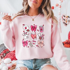 Coquette Nurse Grid Valentine Sweatshirt | Nursing Valentine&#39;s Day Shirt | Valentine Gift for Favorite Nurse | Valentine Crewneck