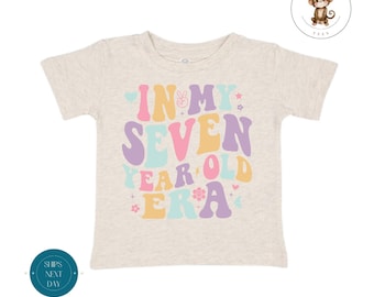 In My Seven Year Old Era Toddler Shirt | Birthday Vintage Natural Heathered Crewneck | Girls Seventh Birthday Toddler Sweatshirt