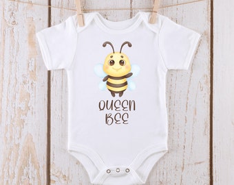 Queen Bee Cute Girl Baby Onesie® | Custom Kids Tshirt | Baby Bodysuit | Bumblebee Onesie®