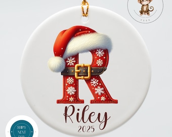 Personalized Snowflake Santa Christmas Tree Ornament | Yearly Name Ornament Kids Gift | Keepsake Holiday Ornament