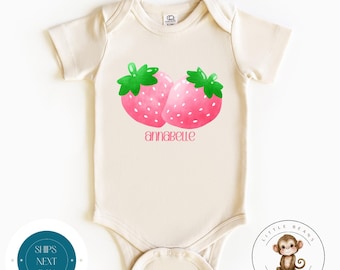 Strawberry Personalized Name Baby Onesie® | Strawberry Kids Shirt | Baby Shower Gift